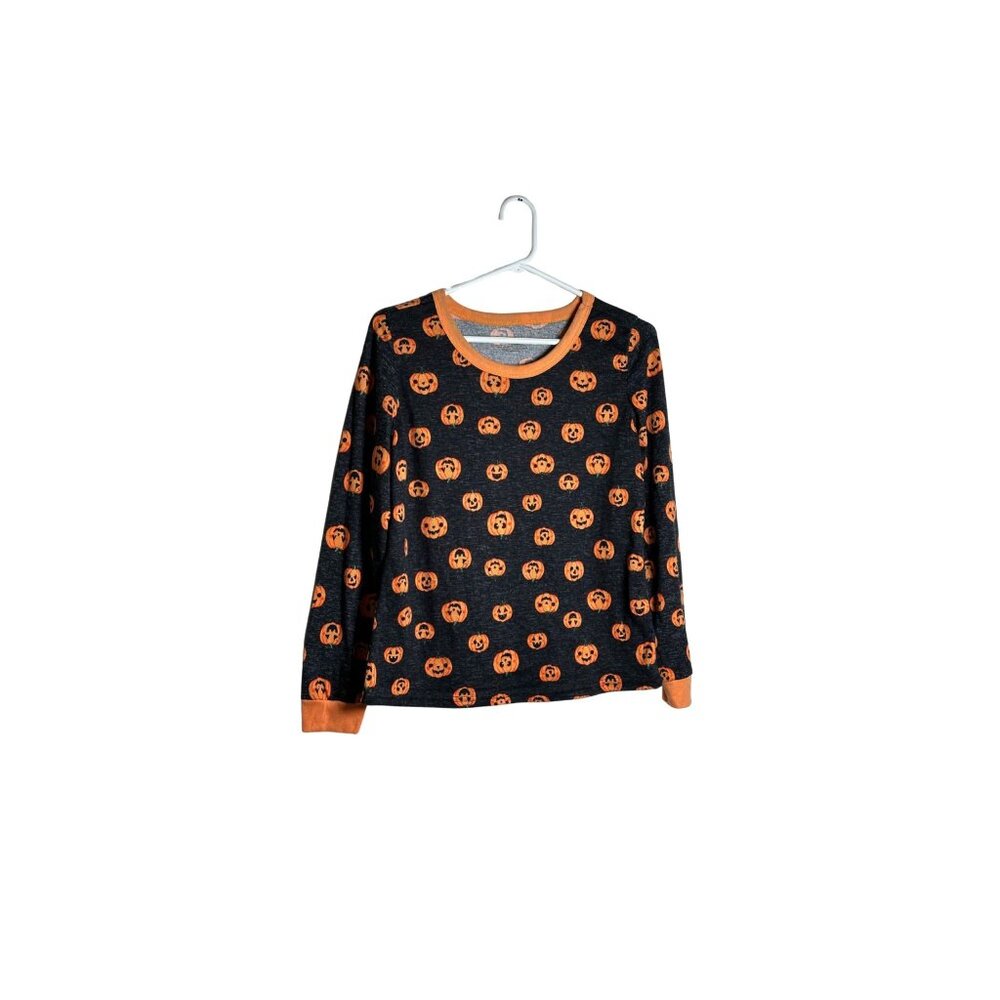 Halloween Themed Pumpkin Print Long Sleeve Pajama Top Medium